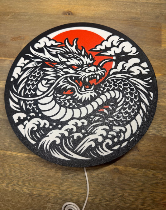 Lightbox Dragon Japonais LED – Décoration Murale Tattoo – Lampe Dragon Irezumi – Art Japonais – Cadeau Déco Moderne