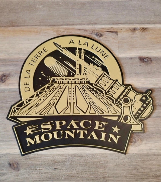 Space Mountain De la terre à la lune blason plaque décoration logo attraction Disneyland Paris rétro discoveryland attraction