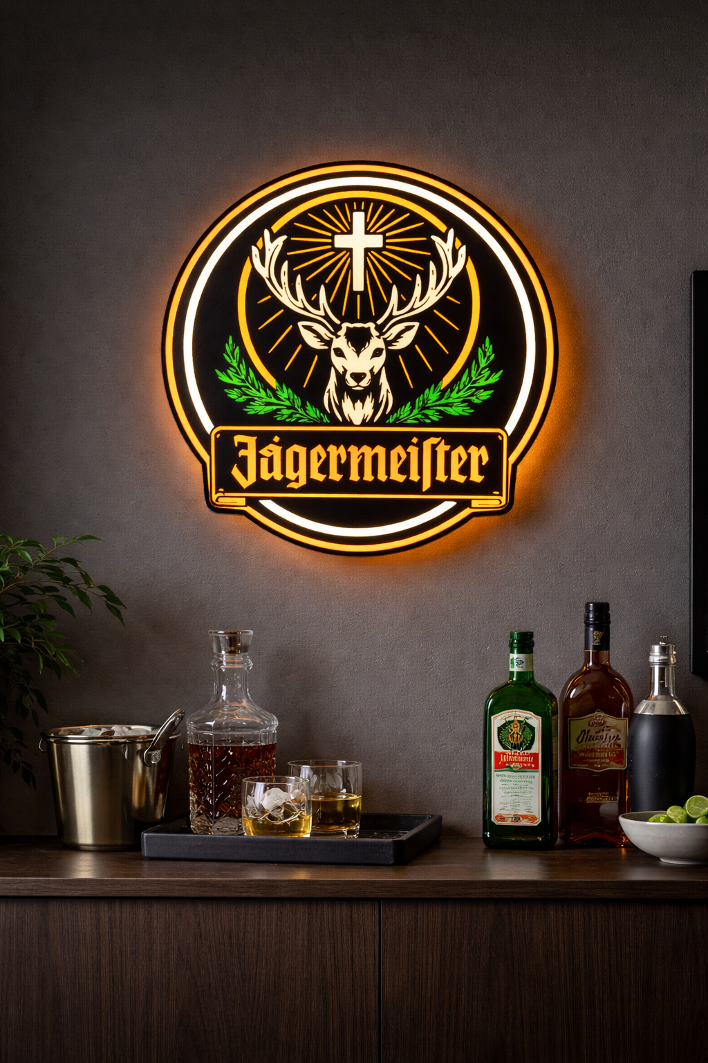 Logo lumineux Jägermeister – Enseigne LED décorative – Déco bar & garage