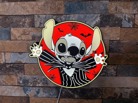 Logo lumineux Stitch Halloween – Décoration murale lumineuse 26x22x3 cm