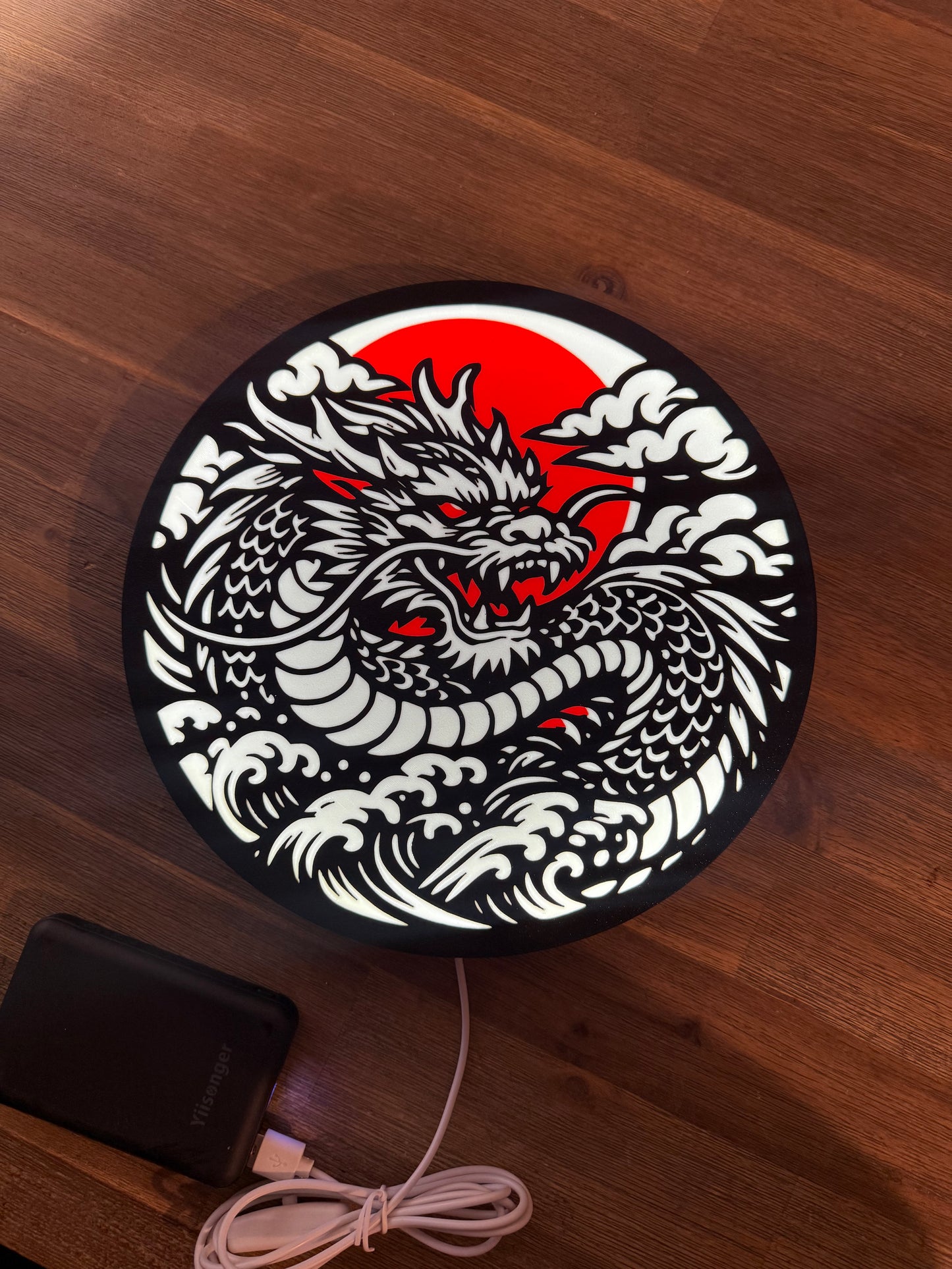 Lightbox Dragon Japonais LED – Décoration Murale Tattoo – Lampe Dragon Irezumi – Art Japonais – Cadeau Déco Moderne
