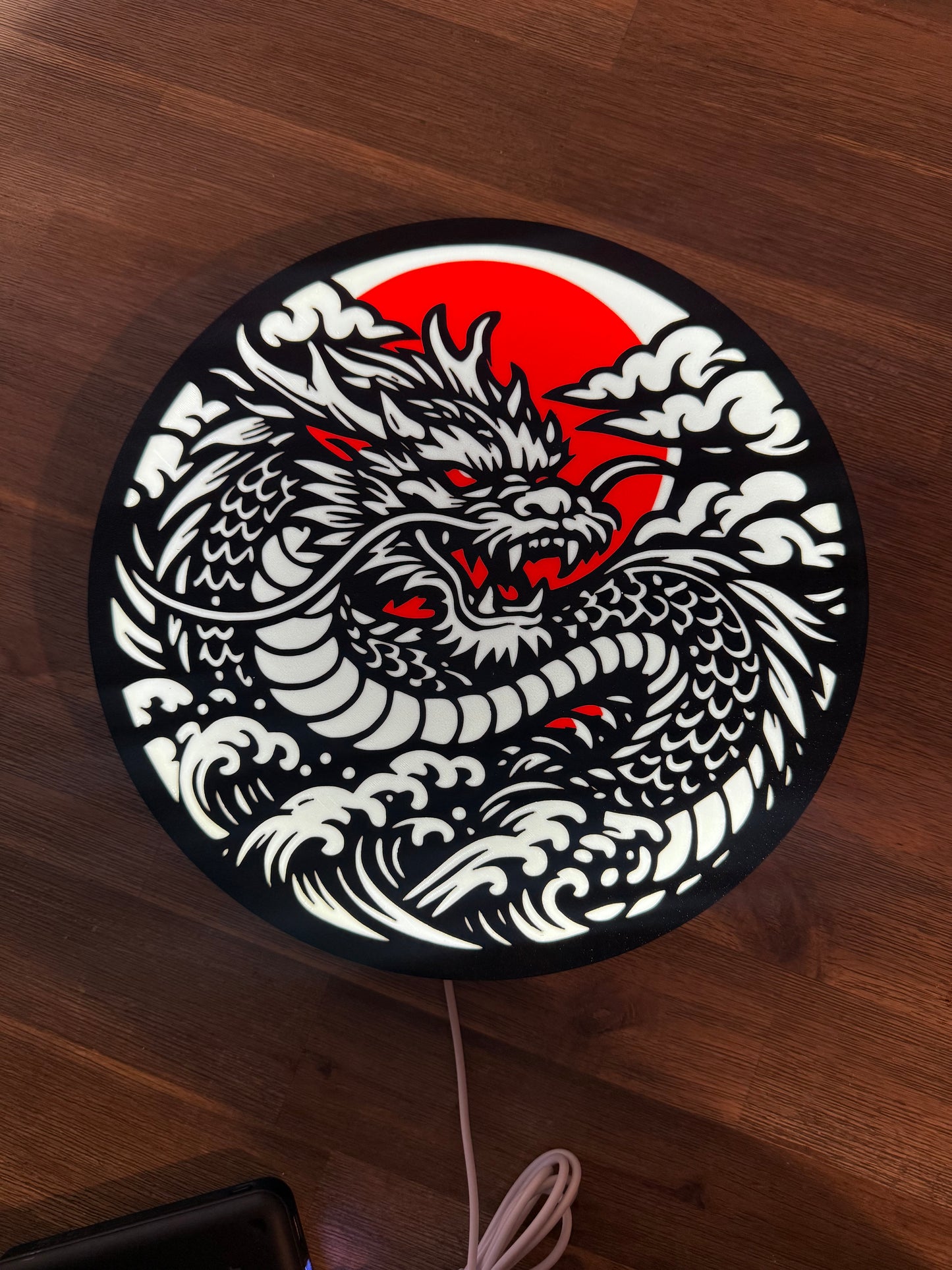 Lightbox Dragon Japonais LED – Décoration Murale Tattoo – Lampe Dragon Irezumi – Art Japonais – Cadeau Déco Moderne