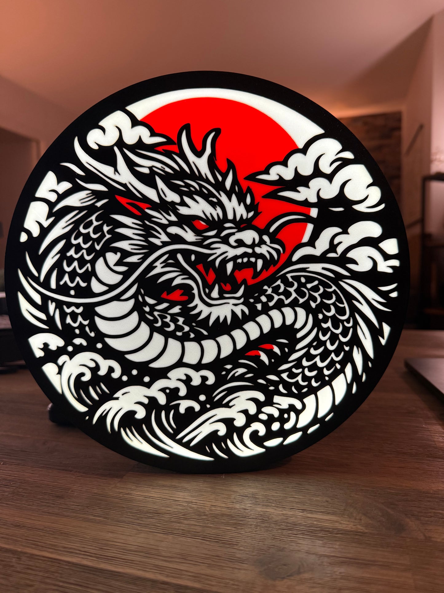 Lightbox Dragon Japonais LED – Décoration Murale Tattoo – Lampe Dragon Irezumi – Art Japonais – Cadeau Déco Moderne
