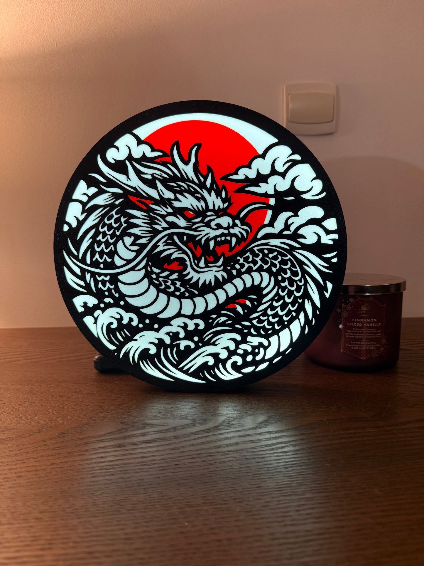 Lightbox Dragon Japonais LED – Décoration Murale Tattoo – Lampe Dragon Irezumi – Art Japonais – Cadeau Déco Moderne