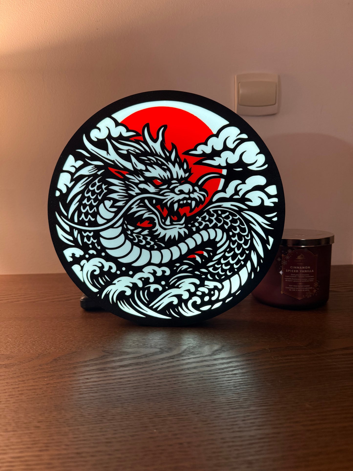 Lightbox Dragon Japonais LED – Décoration Murale Tattoo – Lampe Dragon Irezumi – Art Japonais – Cadeau Déco Moderne