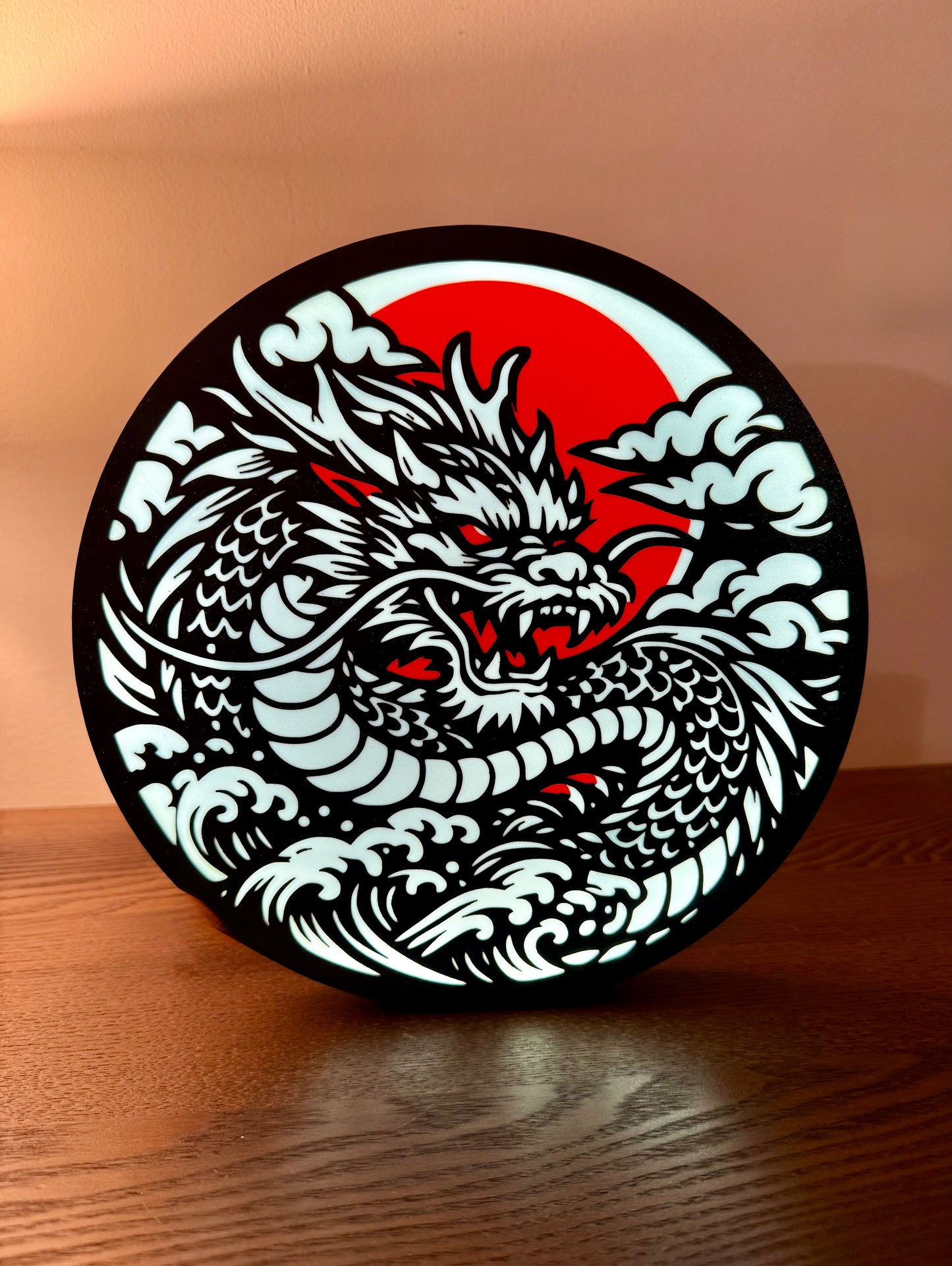 Lightbox Dragon Japonais LED – Décoration Murale Tattoo – Lampe Dragon Irezumi – Art Japonais – Cadeau Déco Moderne