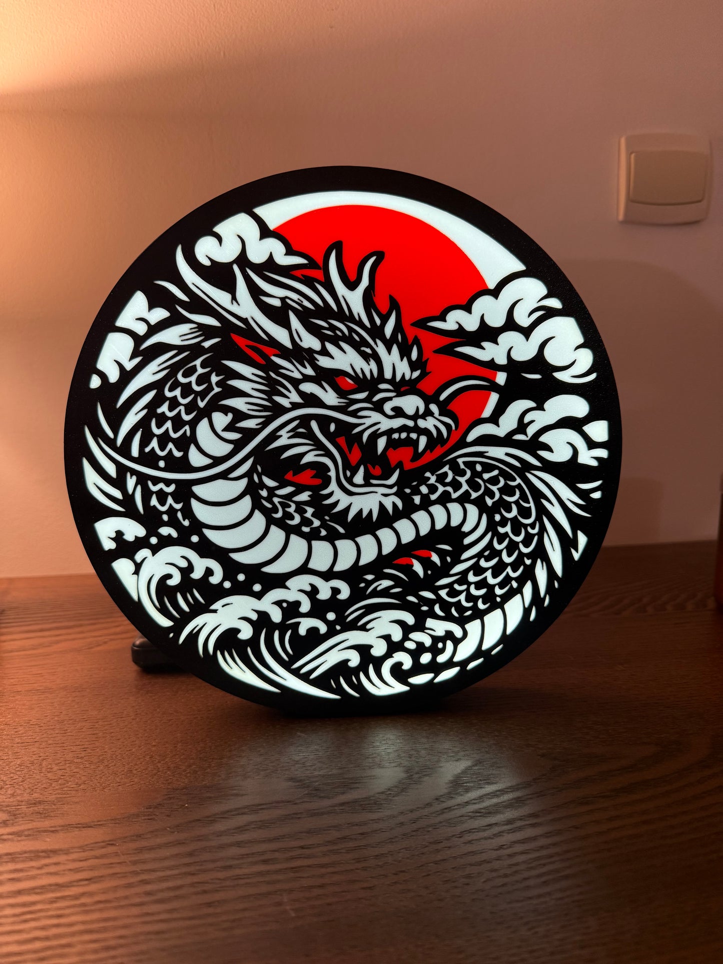 Lightbox Dragon Japonais LED – Décoration Murale Tattoo – Lampe Dragon Irezumi – Art Japonais – Cadeau Déco Moderne