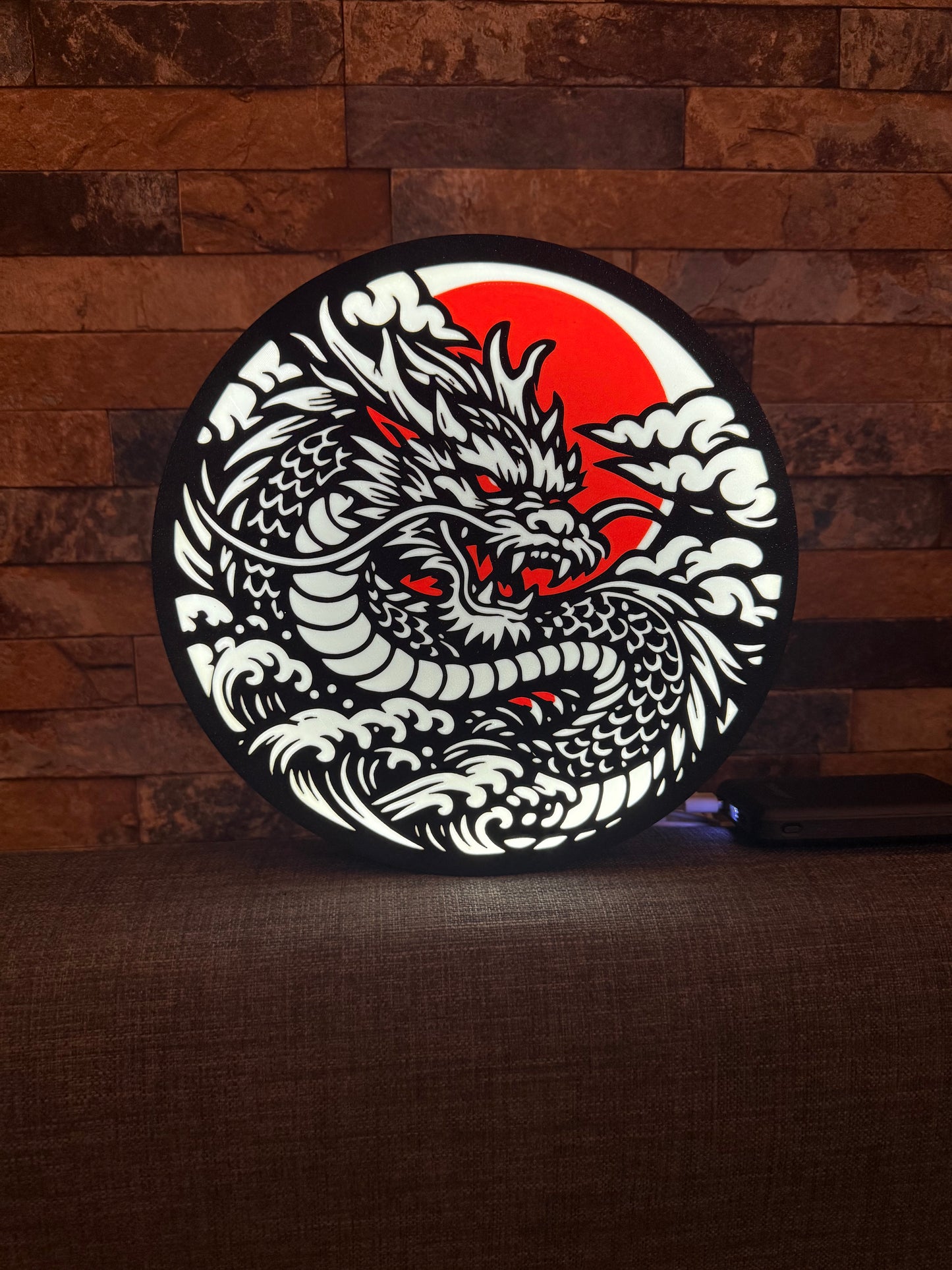 Lightbox Dragon Japonais LED – Décoration Murale Tattoo – Lampe Dragon Irezumi – Art Japonais – Cadeau Déco Moderne