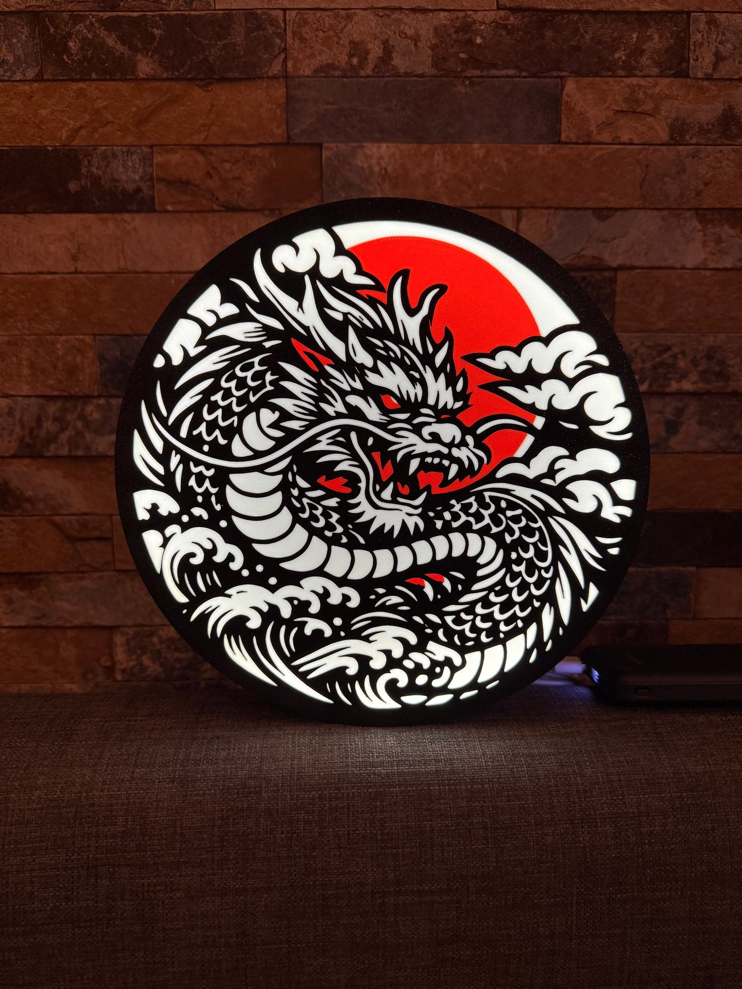 Lightbox Dragon Japonais LED – Décoration Murale Tattoo – Lampe Dragon Irezumi – Art Japonais – Cadeau Déco Moderne