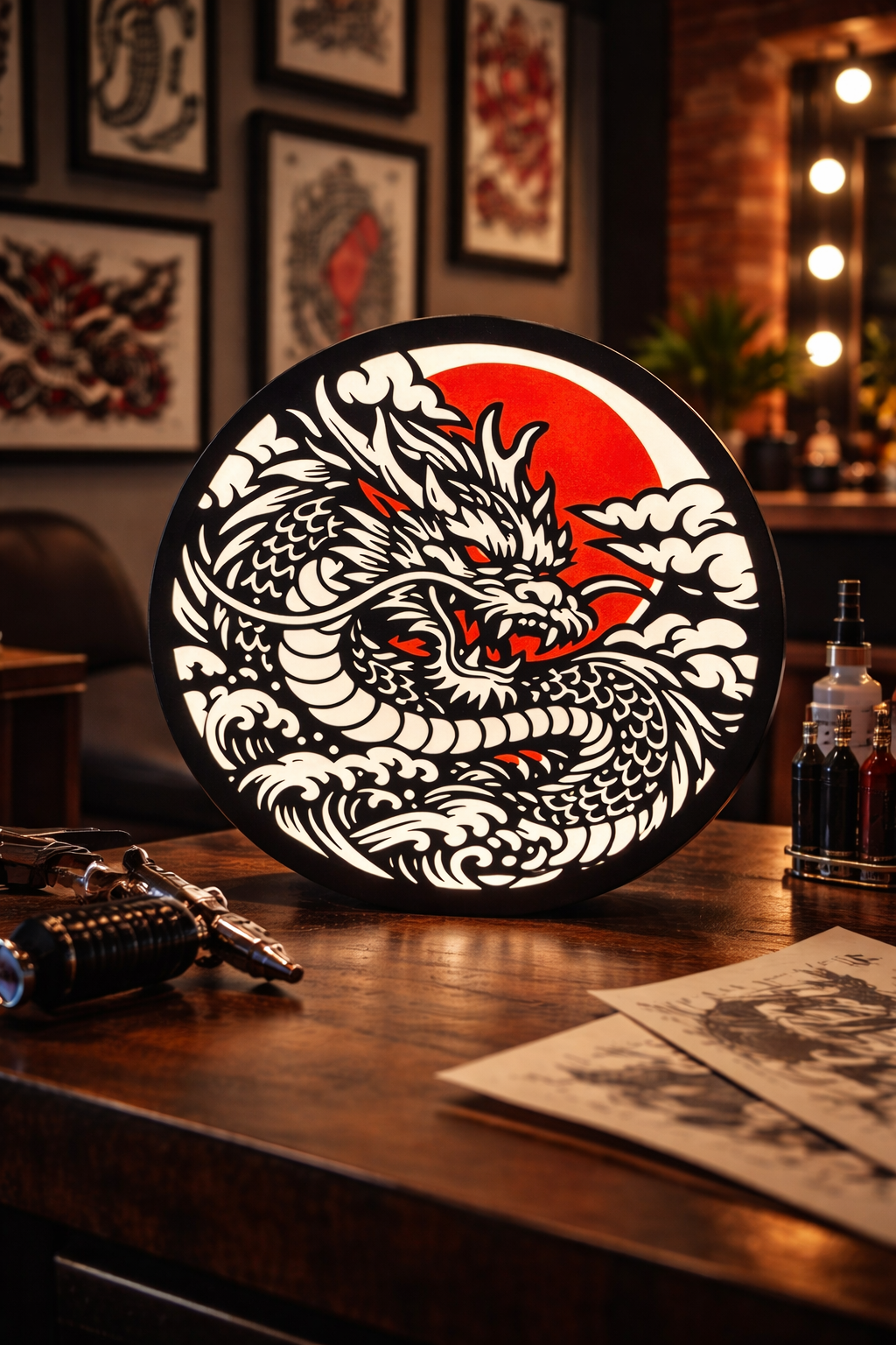 Lightbox Dragon Japonais LED – Décoration Murale Tattoo – Lampe Dragon Irezumi – Art Japonais – Cadeau Déco Moderne