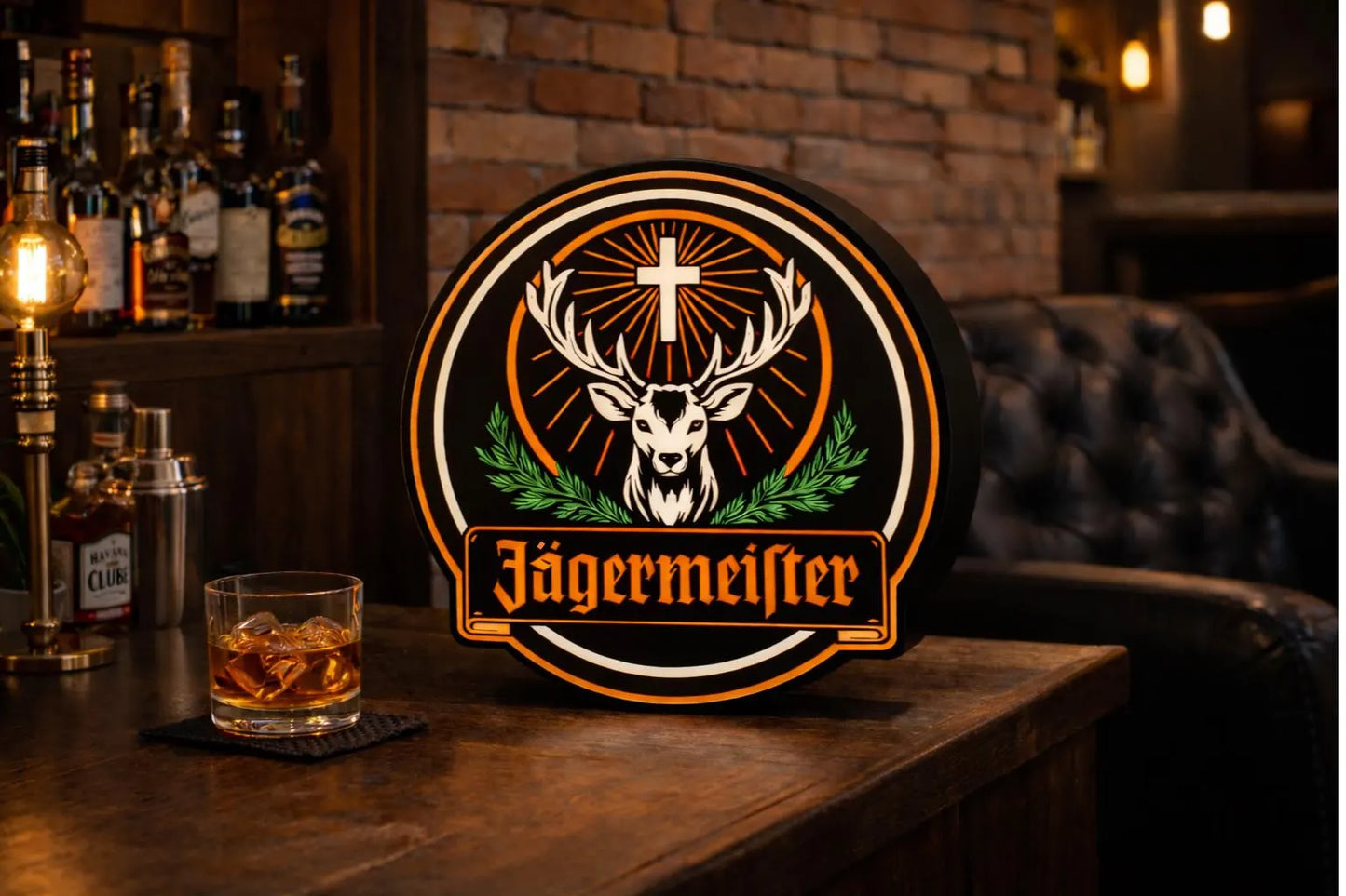 Logo lumineux Jägermeister – Enseigne LED décorative – Déco bar & garage