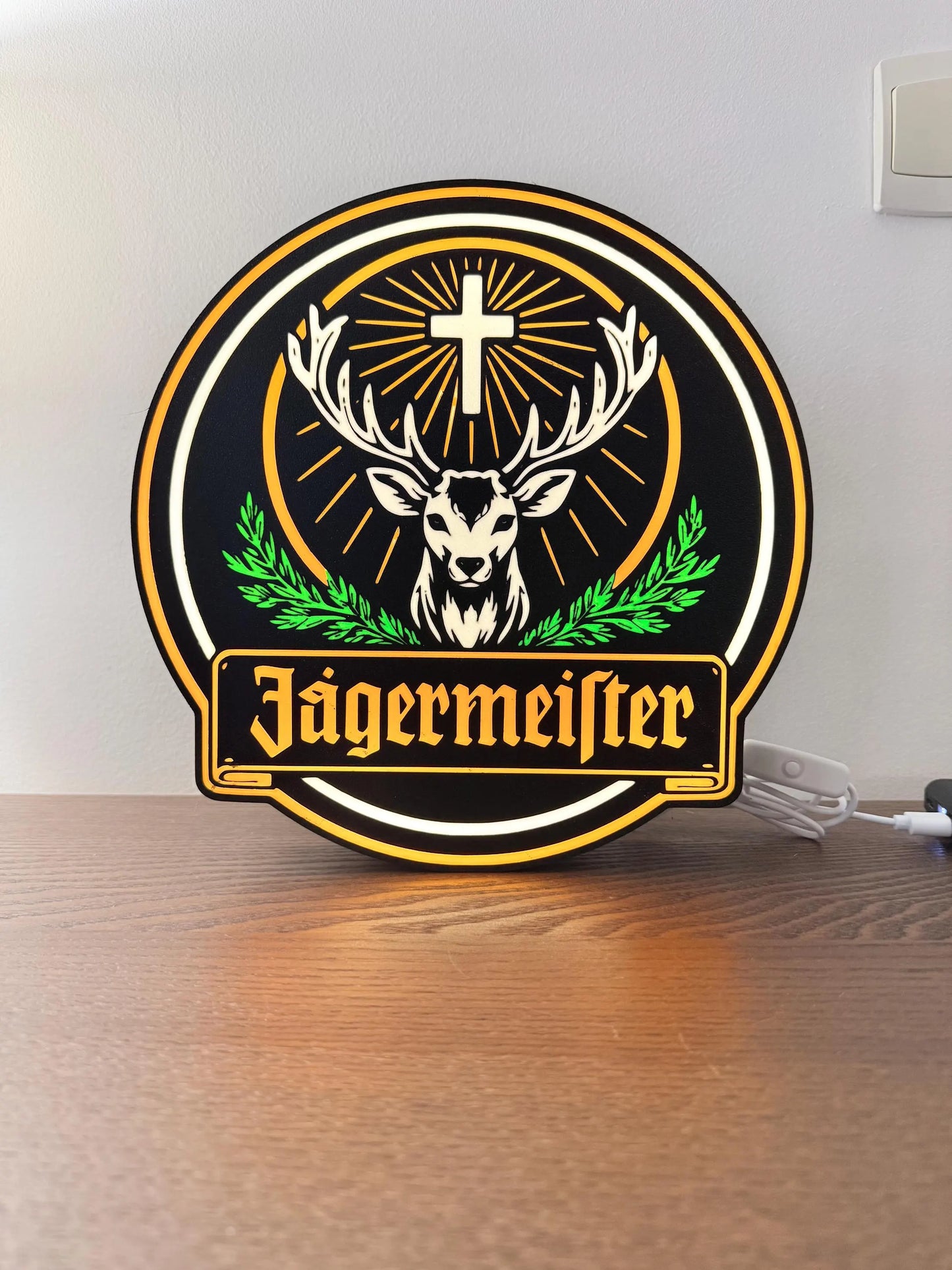 Logo lumineux Jägermeister – Enseigne LED décorative – Déco bar & garage