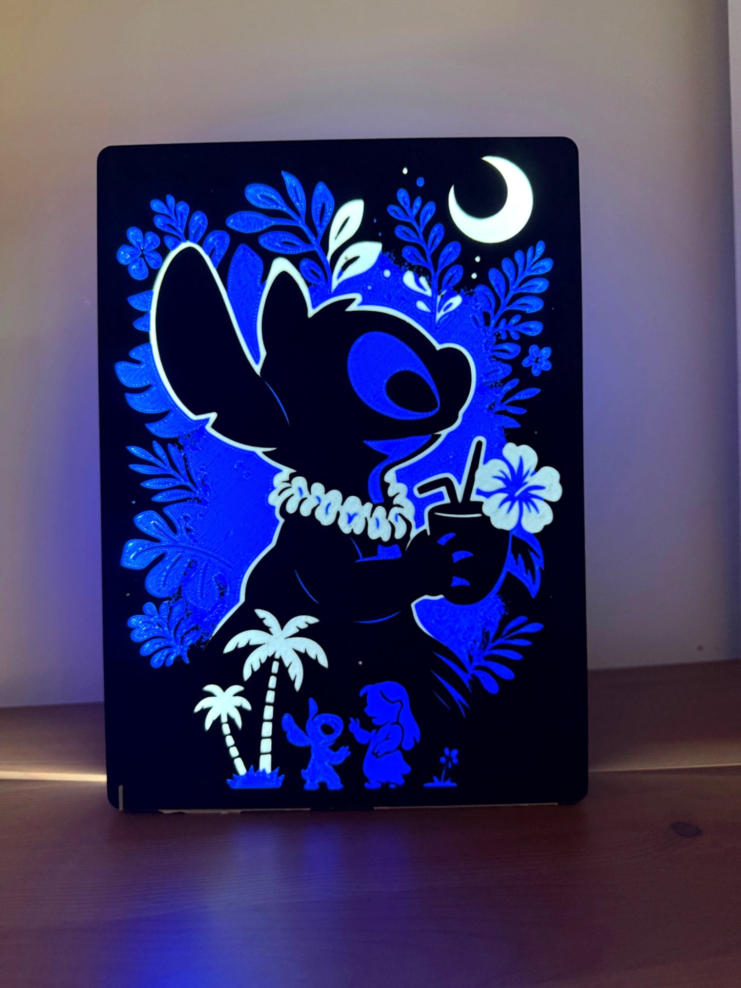 Veilleuse Stitch – Lampe LED USB bleue – Déco tropicale – Impression 3D artisanale
