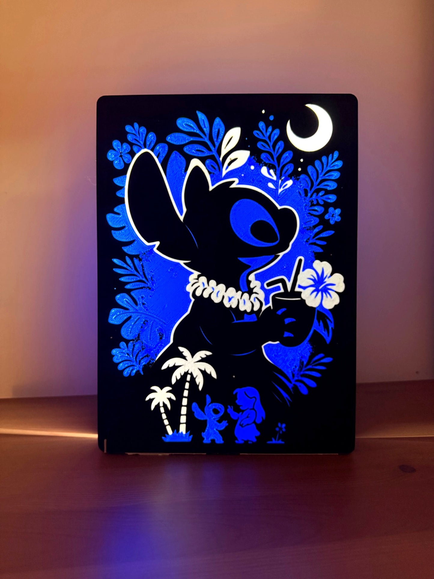 Veilleuse Stitch – Lampe LED USB bleue – Déco tropicale – Impression 3D artisanale