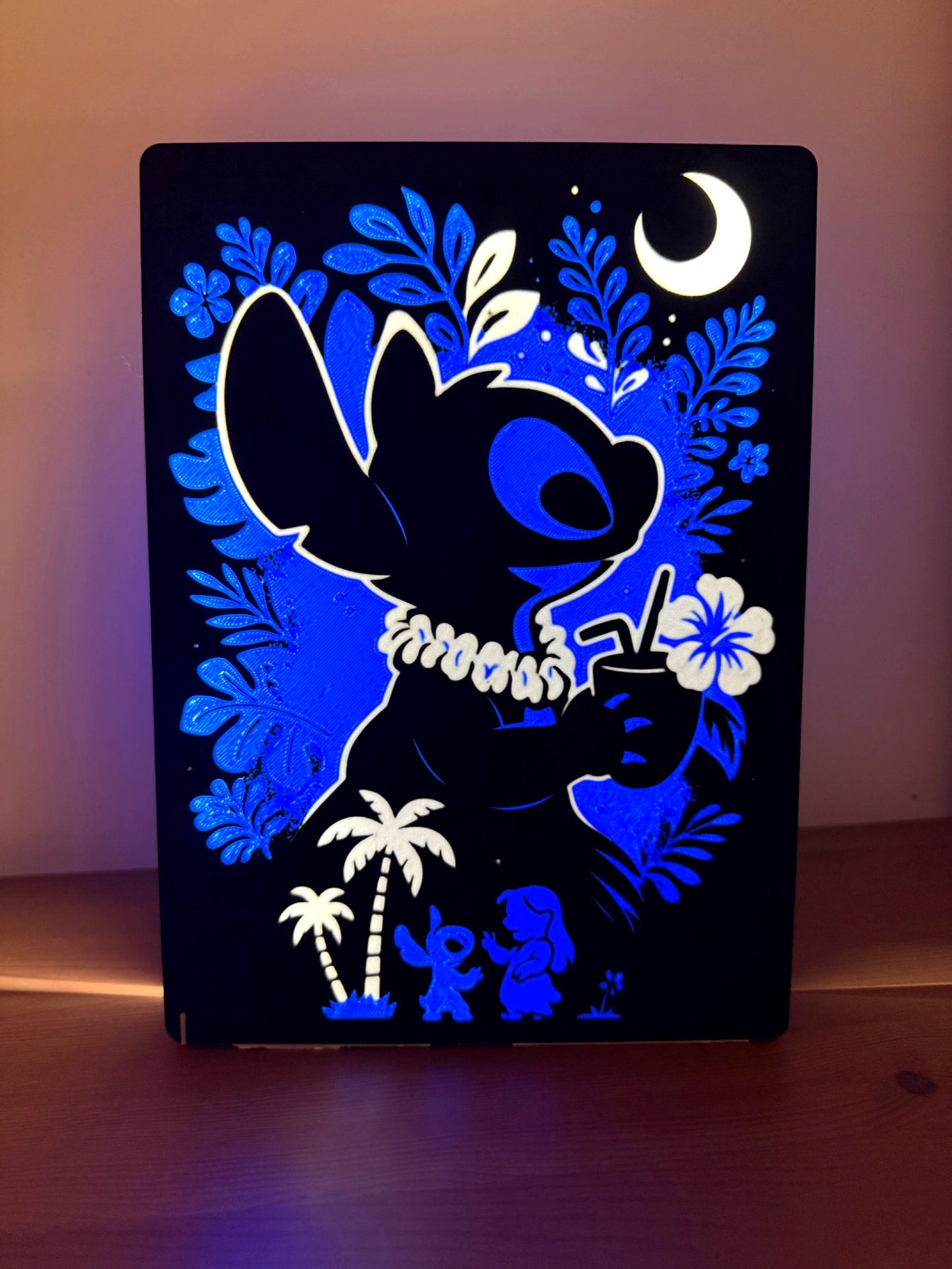Veilleuse Stitch – Lampe LED USB bleue – Déco tropicale – Impression 3D artisanale